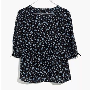 Madewell- Cinch-Sleeve Silk Top-Baby's Breath